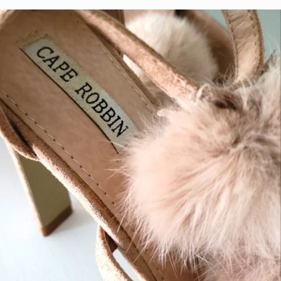 Pale Pink Suede and Fur Pom Pom Strappy High Heel Sandles 🌸 - Picture 2 of 6